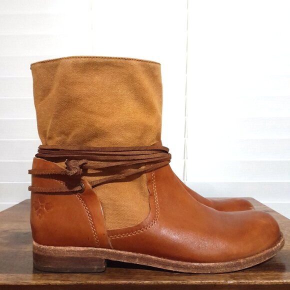 Patricia Nash Leather Canvas Brown Leather Women's Pull On Boots Sz 7 Boho - Picture 1 of 10